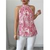 imageWomens Tropical Paisley Print Halter Blouse Sleeveless Boho Shirt Tops Button Back Vacation TopsMix Pink