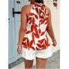 imageWomens Tropical Paisley Print Halter Blouse Sleeveless Boho Shirt Tops Button Back Vacation TopsMix Red