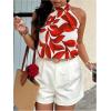 imageWomens Tropical Paisley Print Halter Blouse Sleeveless Boho Shirt Tops Button Back Vacation TopsMix Red