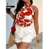imageWomens Tropical Paisley Print Halter Blouse Sleeveless Boho Shirt Tops Button Back Vacation TopsMix Red