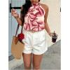 imageWomens Tropical Paisley Print Halter Blouse Sleeveless Boho Shirt Tops Button Back Vacation TopsMixture Pink