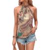 imageWomens Tropical Paisley Print Halter Blouse Sleeveless Boho Shirt Tops Button Back Vacation TopsMulticolor