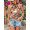 imageWomens Tropical Paisley Print Halter Blouse Sleeveless Boho Shirt Tops Button Back Vacation TopsMulticolor
