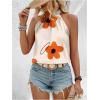 imageWomens Tropical Paisley Print Halter Blouse Sleeveless Boho Shirt Tops Button Back Vacation TopsOrange Apricot