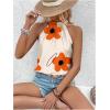 imageWomens Tropical Paisley Print Halter Blouse Sleeveless Boho Shirt Tops Button Back Vacation TopsOrange Apricot