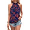 imageWomens Tropical Paisley Print Halter Blouse Sleeveless Boho Shirt Tops Button Back Vacation TopsOrange Floral