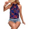 imageWomens Tropical Paisley Print Halter Blouse Sleeveless Boho Shirt Tops Button Back Vacation TopsOrange Floral