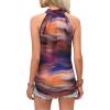 imageWomens Tropical Paisley Print Halter Blouse Sleeveless Boho Shirt Tops Button Back Vacation TopsOrange and Purple