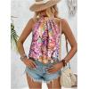 imageWomens Tropical Paisley Print Halter Blouse Sleeveless Boho Shirt Tops Button Back Vacation TopsPink Purple