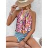 imageWomens Tropical Paisley Print Halter Blouse Sleeveless Boho Shirt Tops Button Back Vacation TopsPink Purple