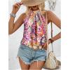 imageWomens Tropical Paisley Print Halter Blouse Sleeveless Boho Shirt Tops Button Back Vacation TopsPink Purple