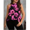 imageWomens Tropical Paisley Print Halter Blouse Sleeveless Boho Shirt Tops Button Back Vacation TopsPink and Black