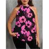 imageWomens Tropical Paisley Print Halter Blouse Sleeveless Boho Shirt Tops Button Back Vacation TopsPink and Black