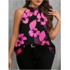 imageWomens Tropical Paisley Print Halter Blouse Sleeveless Boho Shirt Tops Button Back Vacation TopsPink and Black