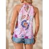 imageWomens Tropical Paisley Print Halter Blouse Sleeveless Boho Shirt Tops Button Back Vacation TopsPink and Blue