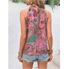 imageWomens Tropical Paisley Print Halter Blouse Sleeveless Boho Shirt Tops Button Back Vacation TopsPurple