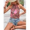 imageWomens Tropical Paisley Print Halter Blouse Sleeveless Boho Shirt Tops Button Back Vacation TopsPurple