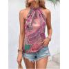 imageWomens Tropical Paisley Print Halter Blouse Sleeveless Boho Shirt Tops Button Back Vacation TopsPurple