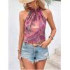 imageWomens Tropical Paisley Print Halter Blouse Sleeveless Boho Shirt Tops Button Back Vacation TopsPurple