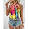 imageWomens Tropical Paisley Print Halter Blouse Sleeveless Boho Shirt Tops Button Back Vacation TopsPurple Yellow