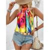 imageWomens Tropical Paisley Print Halter Blouse Sleeveless Boho Shirt Tops Button Back Vacation TopsPurple Yellow