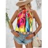 imageWomens Tropical Paisley Print Halter Blouse Sleeveless Boho Shirt Tops Button Back Vacation TopsPurple Yellow