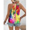 imageWomens Tropical Paisley Print Halter Blouse Sleeveless Boho Shirt Tops Button Back Vacation TopsPurple Yellow