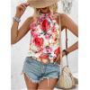 imageWomens Tropical Paisley Print Halter Blouse Sleeveless Boho Shirt Tops Button Back Vacation TopsRed and White
