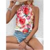 imageWomens Tropical Paisley Print Halter Blouse Sleeveless Boho Shirt Tops Button Back Vacation TopsRed and White