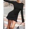 imageWomens Twist Knot Ruffle Ruched Bodycon Mini Dress Long Sleeve Crewneck Night Out Pencil DressesBlack