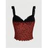 imageWomens Y2K Leopard Print Camisole Mesh Tops Streetwear Women Lace Trim Sleeveless Cami Shirts Clubwear Crop TopsRed