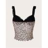 imageWomens Y2K Leopard Print Camisole Mesh Tops Streetwear Women Lace Trim Sleeveless Cami Shirts Clubwear Crop TopsYellow