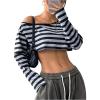 imageWomens Asymmetrical Off Shoulder Crop Tops Long Sleeve Ribbed Knit Lettuce Trim T ShirtsGrey