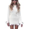 imageWomens Boat Neck Ruffle Wave Edge Bodycon Pencil Dress Long Sleeve Party Night Out Mini DressesApricot