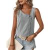 imageWomens Button Asymmetrical V Neck Striped Print Blouses Casual Sleeveless Tank Top Summer Shirt TopsBlack and White