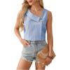 imageWomens Button Asymmetrical V Neck Striped Print Blouses Casual Sleeveless Tank Top Summer Shirt TopsBlue