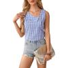 imageWomens Button Asymmetrical V Neck Striped Print Blouses Casual Sleeveless Tank Top Summer Shirt TopsBlue With White