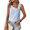 imageWomens Button Asymmetrical V Neck Striped Print Blouses Casual Sleeveless Tank Top Summer Shirt TopsBlue and White