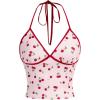 imageWomens Cherry Print Halter Camisole Tops Backless Slim Fit Crop Tops Coquette Streetwear Going Out Cami TopsPink