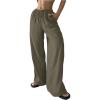 imageWomens Elastic Drawstring Waist Wide Leg Pants Loose Fit Sheer Cover Up Beach Pants Lounge with PocketArmy Green