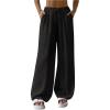imageWomens Elastic Drawstring Waist Wide Leg Pants Loose Fit Sheer Cover Up Beach Pants Lounge with PocketBlack