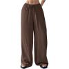 imageWomens Elastic Drawstring Waist Wide Leg Pants Loose Fit Sheer Cover Up Beach Pants Lounge with PocketBrown