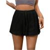 imageWomens Elastic High Waisted Track Shorts Casual Wide Leg Textured Drawstring Mini ShortsBlack