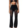 imageWomens Floral Lace Sheer Mesh Flare Pants Elastic High Waisted Long TrousersBlack