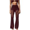 imageWomens Floral Lace Sheer Mesh Flare Pants Elastic High Waisted Long TrousersRedwood