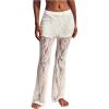 imageWomens Floral Lace Sheer Mesh Flare Pants Elastic High Waisted Long TrousersWhite