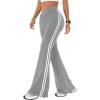 imageWomens High Waist V Crossover Flare Pants Letter Striped Bell Bottoms Workout Yoga LeggingsGrey