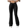 imageWomens High Waisted Crossover Flare Leg Sweatpants Baggy Drawstring Athletic Joggers Casual Workout Yoga PantsPure Black