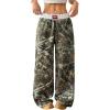 imageWomens Letter Leopard Print Straight Leg Pants Elastic Waist Y2K Trousers Bottoms with PocketsArmy Green