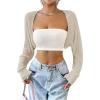 imageWomens Long Sleeve Open Front Crop Cardigan Drop Shoulder Bolero Shrug Lightweight SweaterApricot